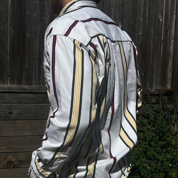 Vintage Ralph Lauren Chaps Long sleeve button down Shirt Striped Cream and green - Picture 4 of 7